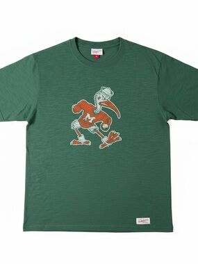 Mitchell & Ness Miami Hurricanes T Shirt Mens Large Green NWT NCAA Mascot Tee